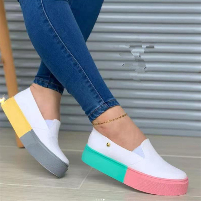 Autumn round toe fashion color block shoes for women