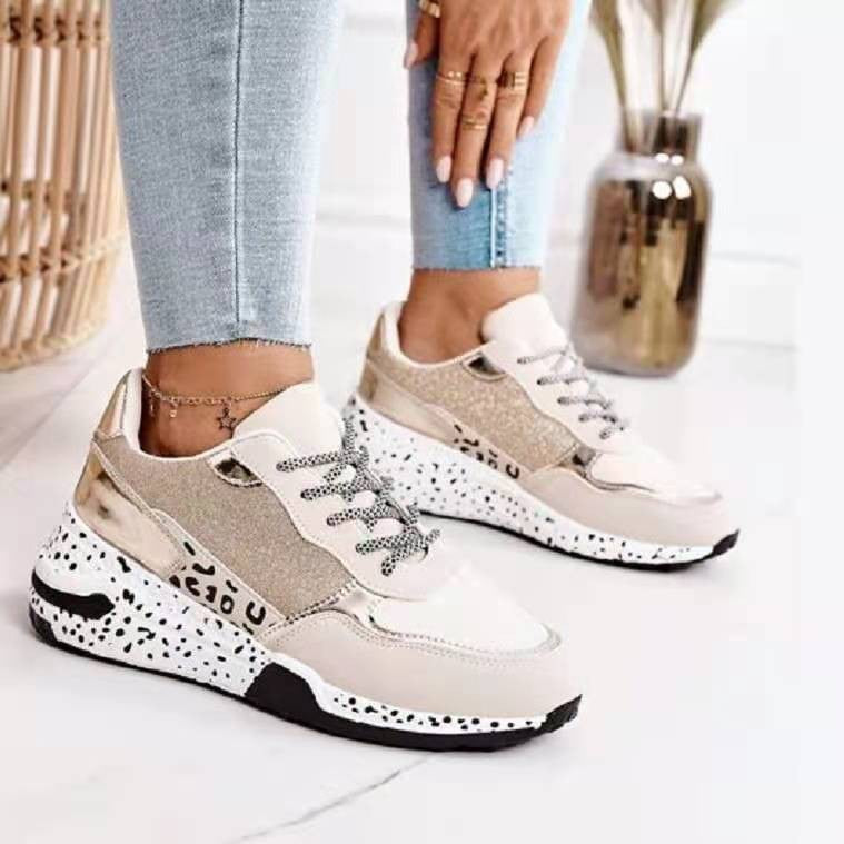 Thick-soled color-block lace-up casual sports shoes for women