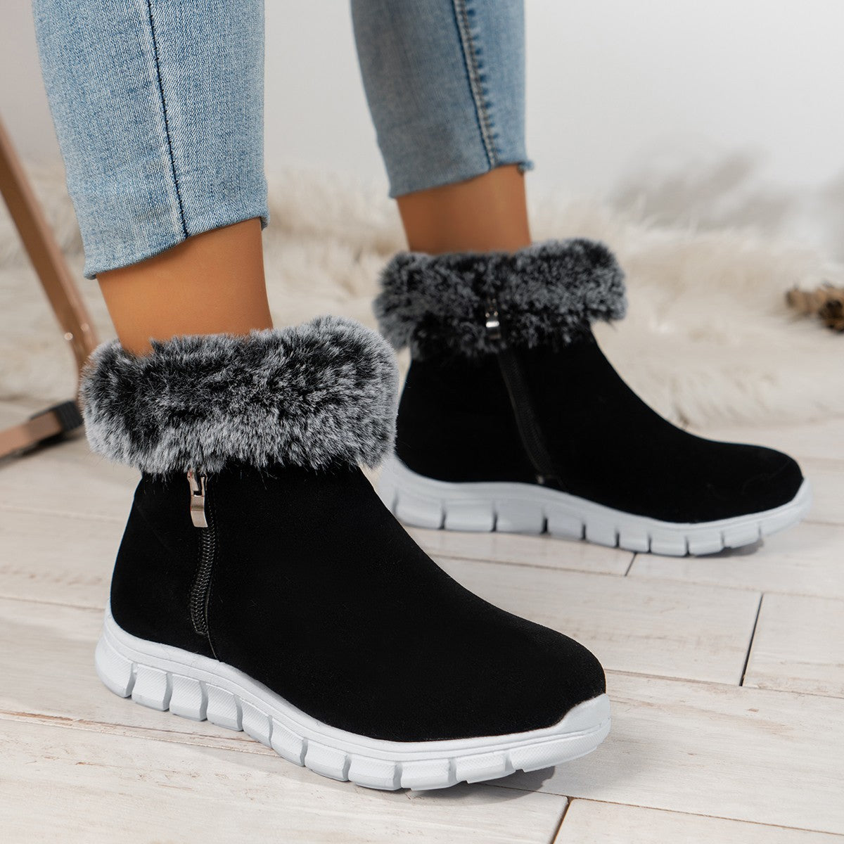 Women's flat warm thickened short boots