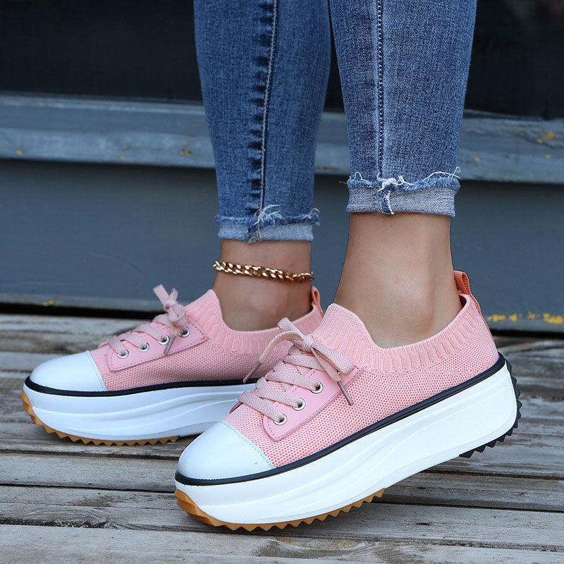 Women's 2023 new mesh fly woven platform canvas shoes