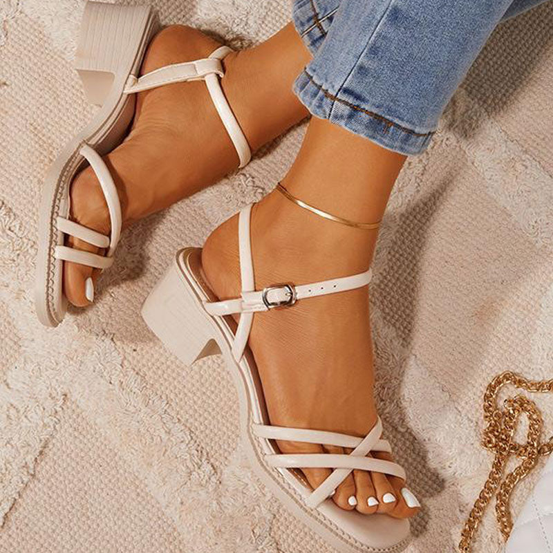 Summer Strappy Ankle Strap Block Heels