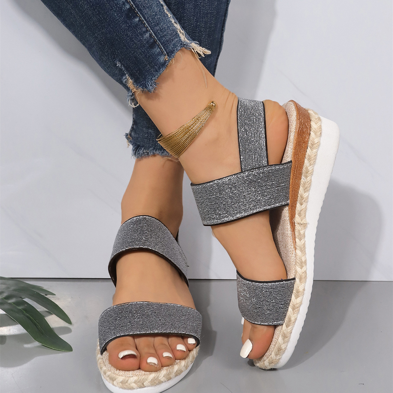 Thick wedge fashion beach fish-mouth sandals for women 2024 summer