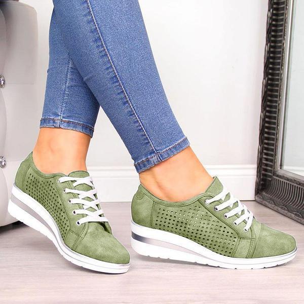Spring Women's Wedge Hollow Lace Up Sneakers