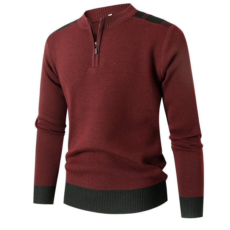 Winter Men Solid Knitted Sweater Half Zip Stand Collar Men Clothes Casual Sweater