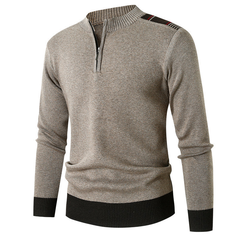 Winter Men Solid Knitted Sweater Half Zip Stand Collar Men Clothes Cas