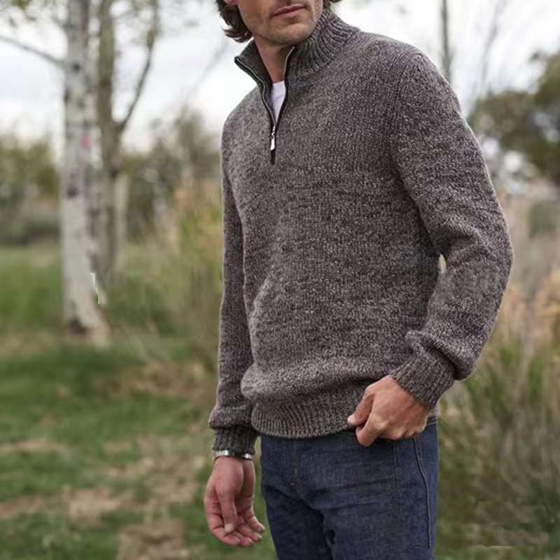 Mens Soft Wool Knit Half Zip Funnel Neck Jumper Sweater Top