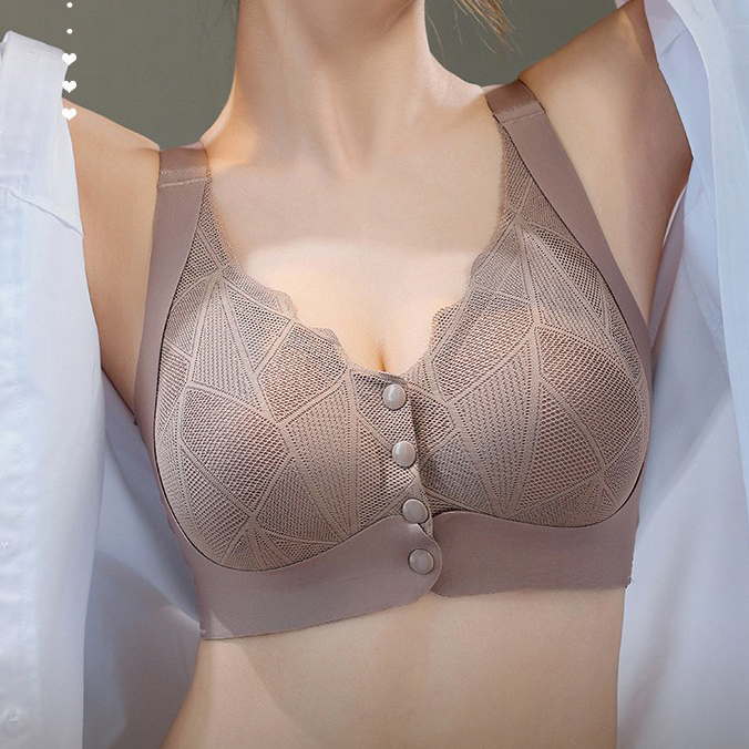Front Button Adjustable Push-Up Fixed Cup Bra