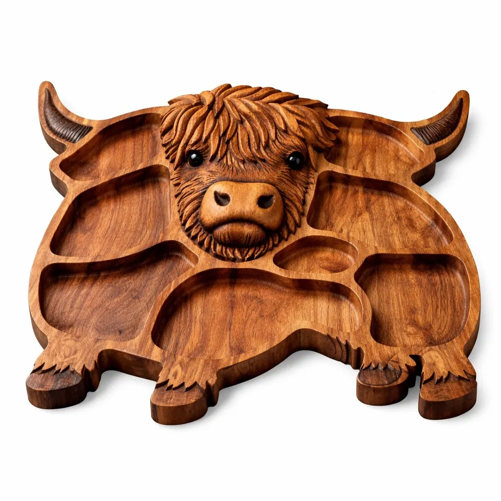 Highland Cow Wooden Charcuterie Board