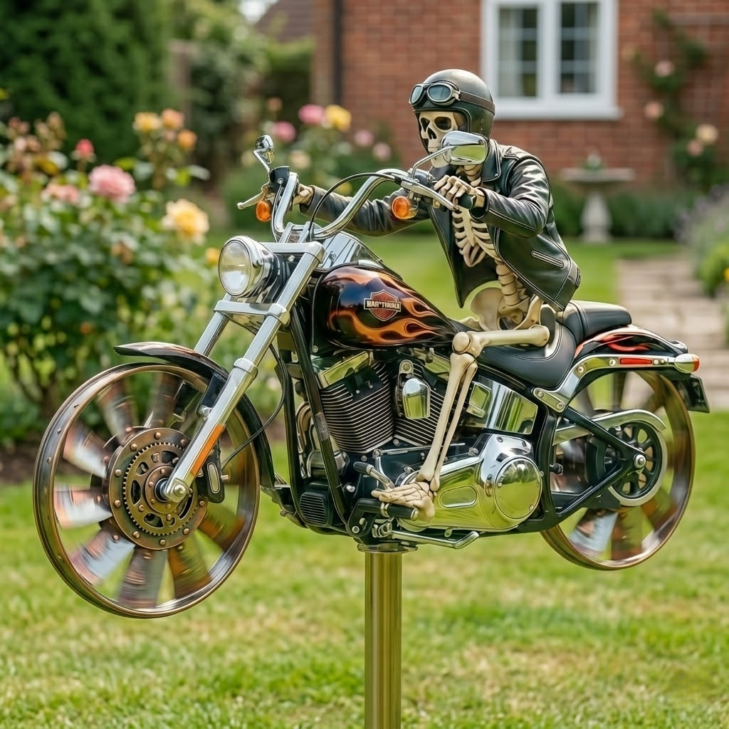 Skeleton Biker Wind Spinner