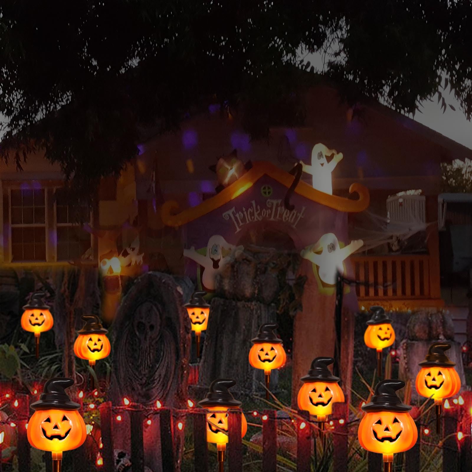 6 Pack Halloween Pumpkin Pathway Solar Lights