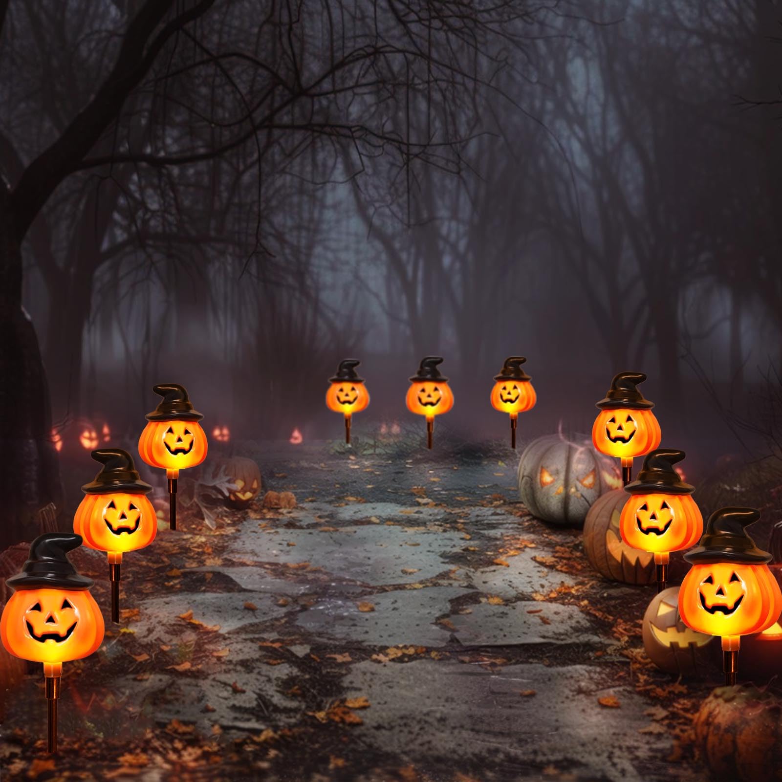 6 Pack Halloween Pumpkin Pathway Solar Lights