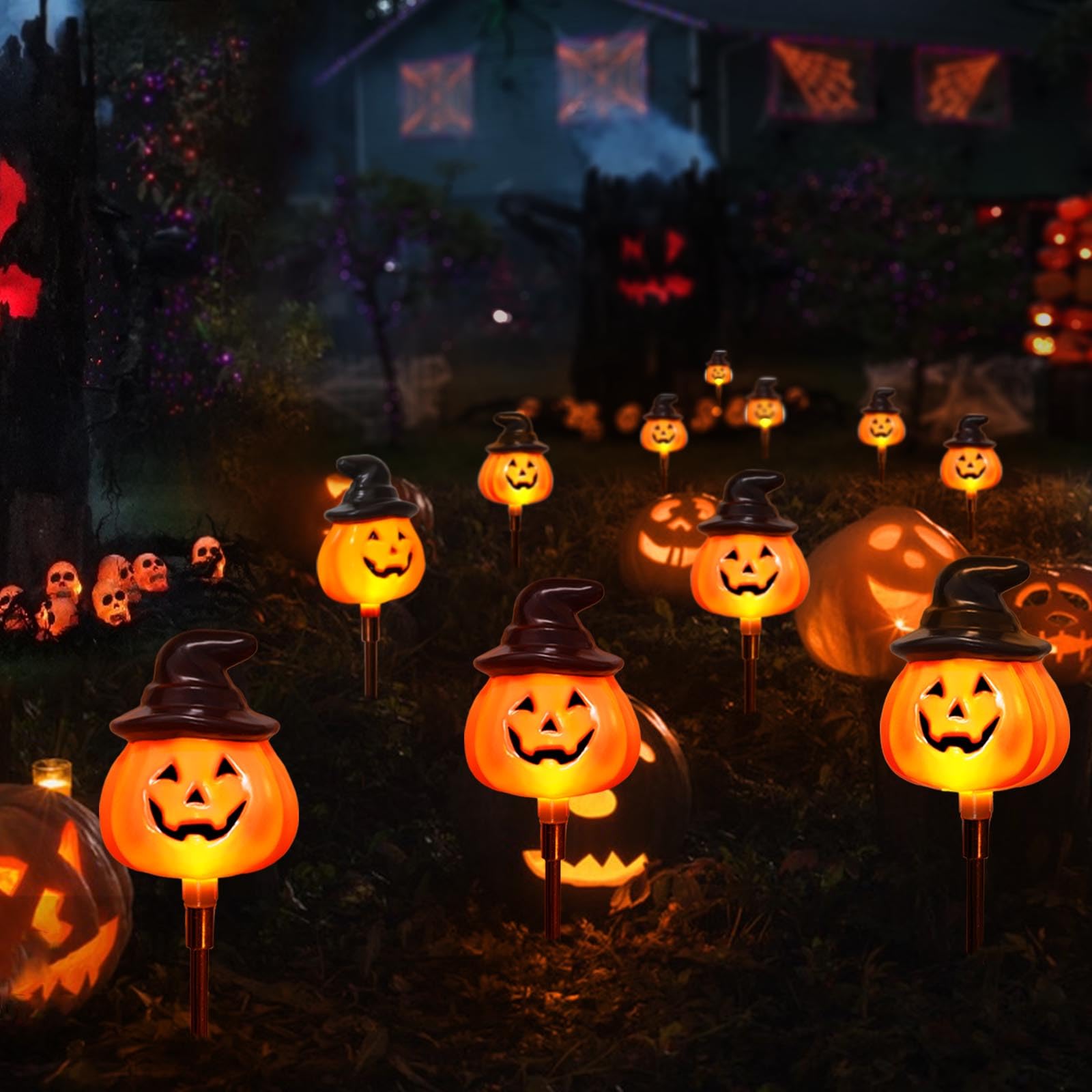 6 Pack Halloween Pumpkin Pathway Solar Lights