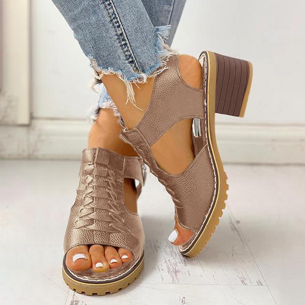 Women's Peep Toe Cutout Zipper Chunky Heeled Sandals