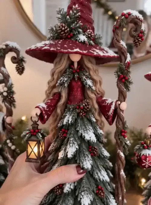 Whimsical Christmas Witch Resin Figurine Collection