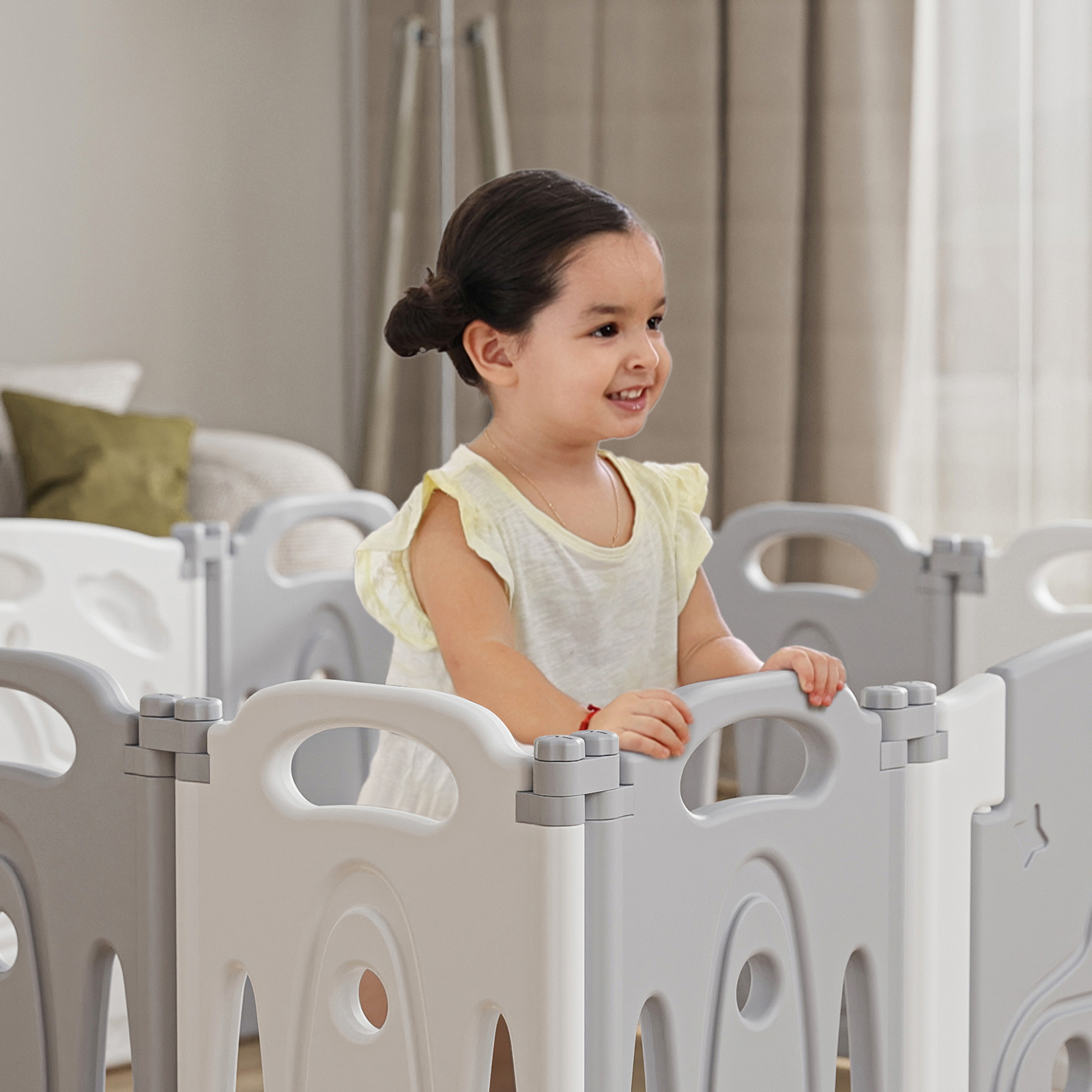 Gupamiga Baby playpen Baby Folding Play Pen Kids Activity Centre Safety Play Yard Home Indoor Outdoor New Pen with Drawing Board (Grey White)