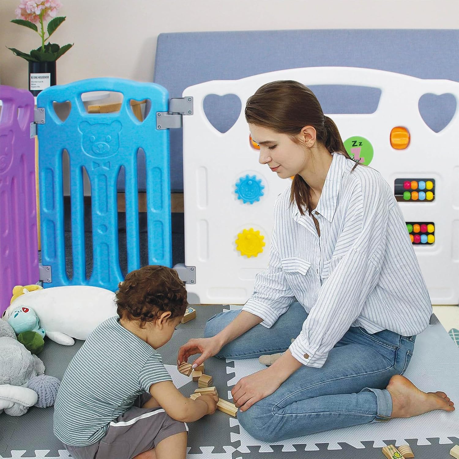 Gupamiga Baby Playpen Kids Activity Centre Safety Play Yard Home Indoor Outdoor New Pen (Multicolour, Classic Set 14 Panel)