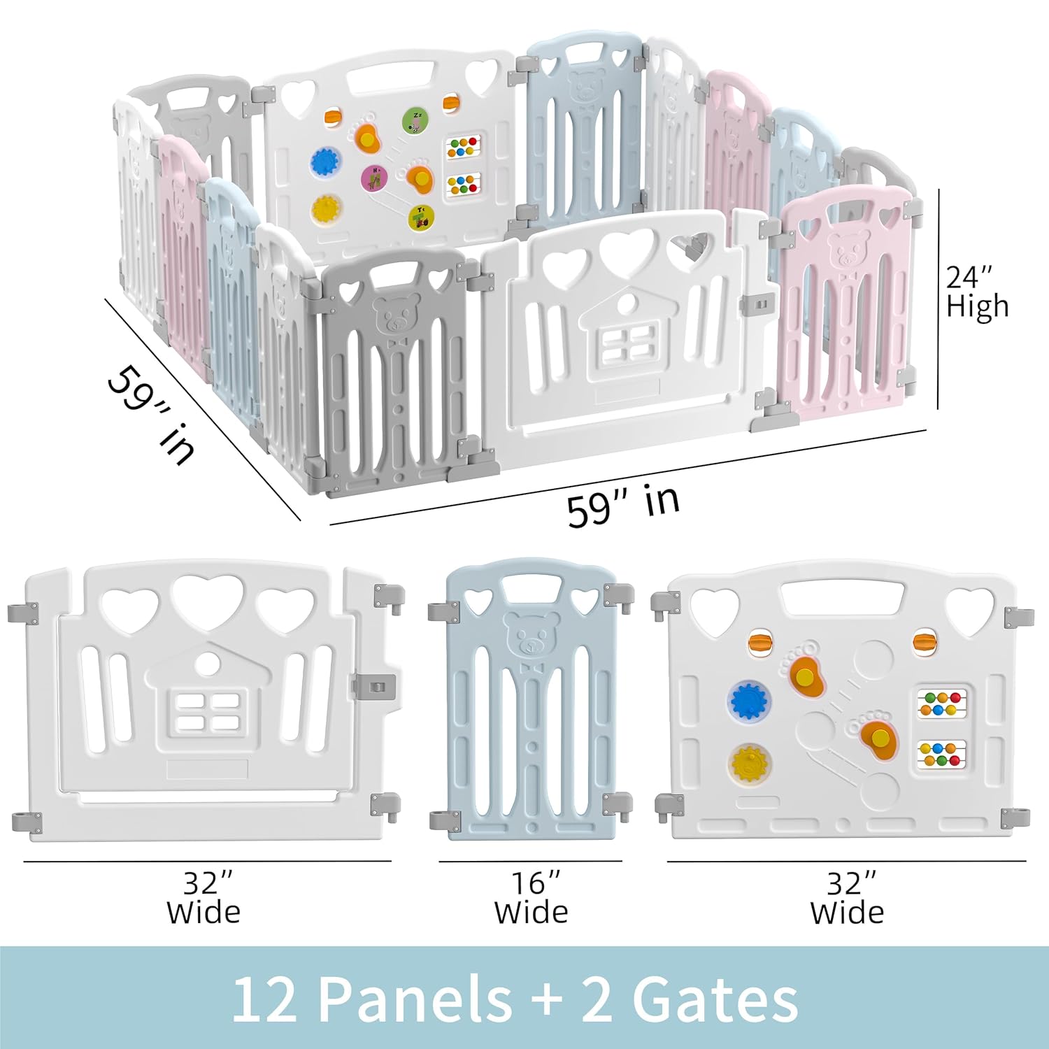 Baby Playpen Kids Activity Centre Safety Play Yard Home Indoor Outdoor New Pen (Multicolour) (Macarons Classic Set 14 Panel)