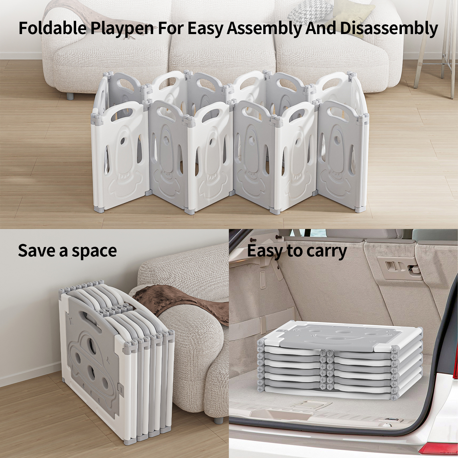 Gupamiga Baby playpen Baby Folding Play Pen Kids Activity Centre Safety Play Yard Home Indoor Outdoor New Pen with Drawing Board (Grey White)