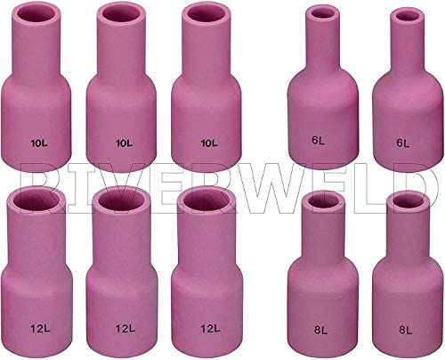 Alumina Nozzle with Long and Wide TIG Gas Lens 53N87L(#12, D19x70mm) 53N88L(#10, D16x70mm) 57N74L(#8, D12.5x70mm) 57N75L(#6, D9.5x70mm) Assorted Size Kit WP 9 17 18 20 25 26, 10pcs