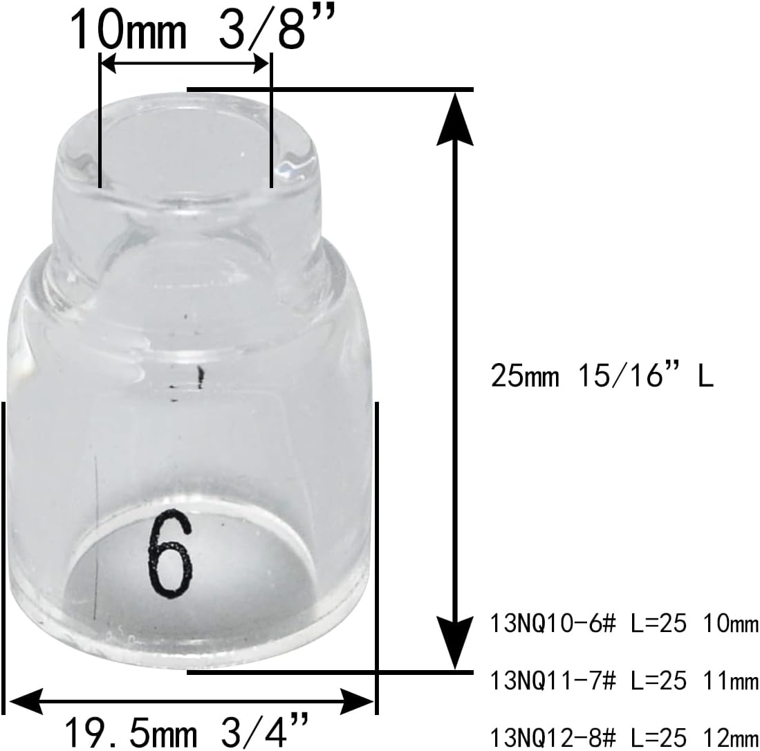 RIVERWELD TIG Quartz Nozzle Clear Glass Cups 13N10 6# 3/8" 9.5mm 4pcs