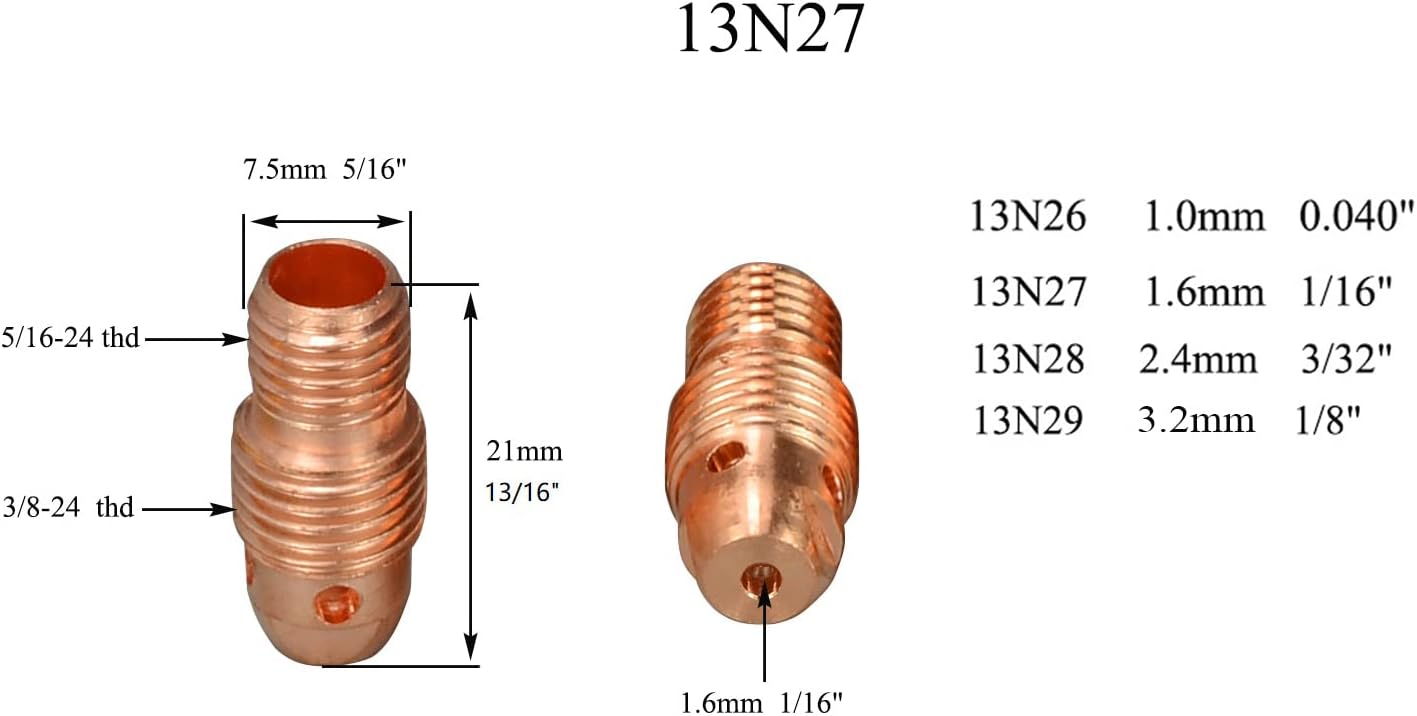 RIVERWELD TIG Wedge Collet Bodies 2C 13N series Quartz Nozzle 2P7GS 2P8GS