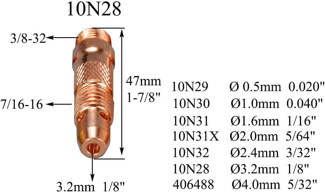 RIVERWELD TIG Collet Bodies 10N24 10N32 3/32" 2.4mm Assorte kit 10pcs