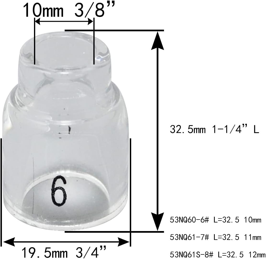 RIVERWELD TIG Glass Cups Clear Quartz Nozzle 6# 3/8", 7# 7/16", 8# 1/2"