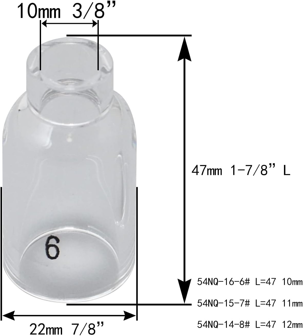 RIVERWELD TIG Glass Cups Clear Quartz Nozzle 54N16 6# 3/8" 9.5mm 3pcs