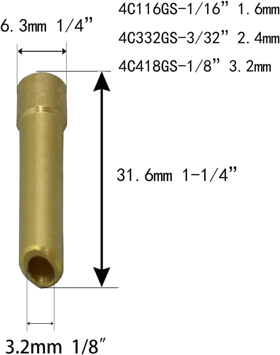 RIVERWELD TIG Short Wedge Collet 4C418GS-1/8" 3.2mm 10pcs
