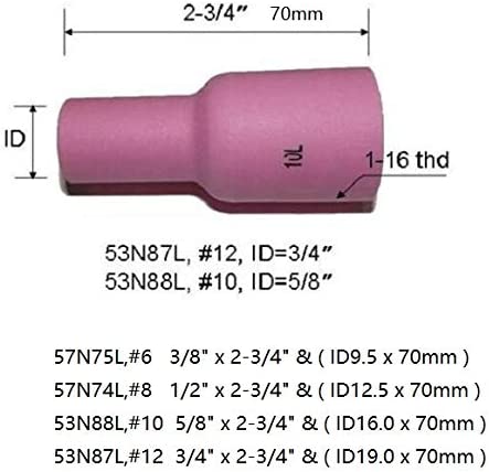 RIVERWELD TIG Gas Lens Alumina Nozzle Ceramic Cups Large 53N series Fit SR DB WP 9 17 20 18 26 TIG Welding Torch (#6L #8L #10L #12L kit 10pcs)