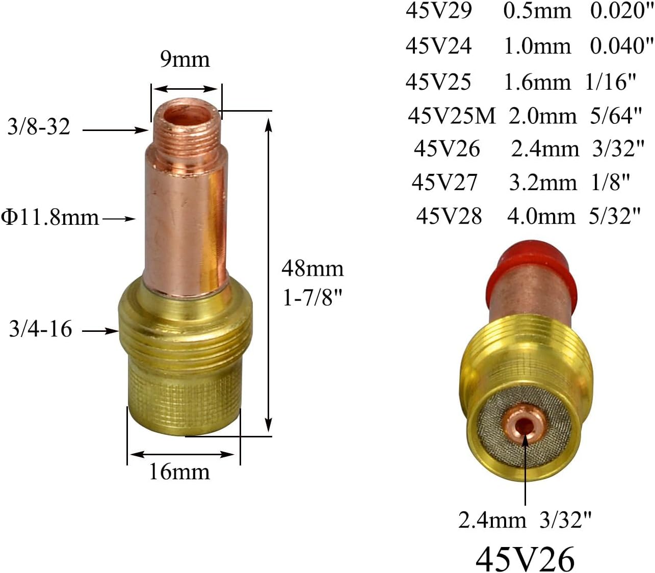 RIVERWELD TIG Gas Lens Collets Bodies 45V26 10N24 3/32" & 2.4mm 12pcs