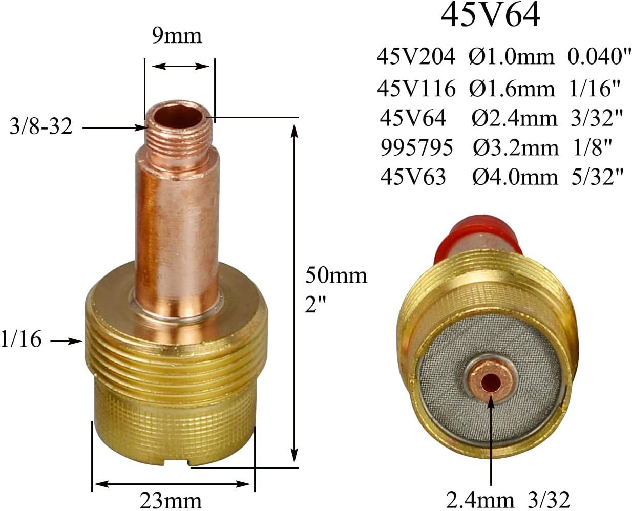 RIVERWELD TIG Gas Lens Collet Bodies 45V64 10N24 3/32" & 2.4mm 12pcs