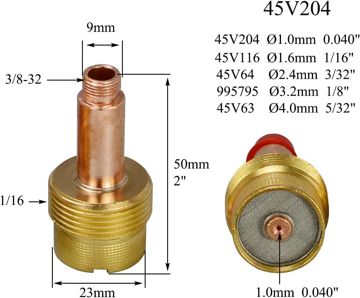 RIVERWELD TIG Gas Lens Collet Bodies 45V204 10N22 .040" 1.00mm kit 12pcs