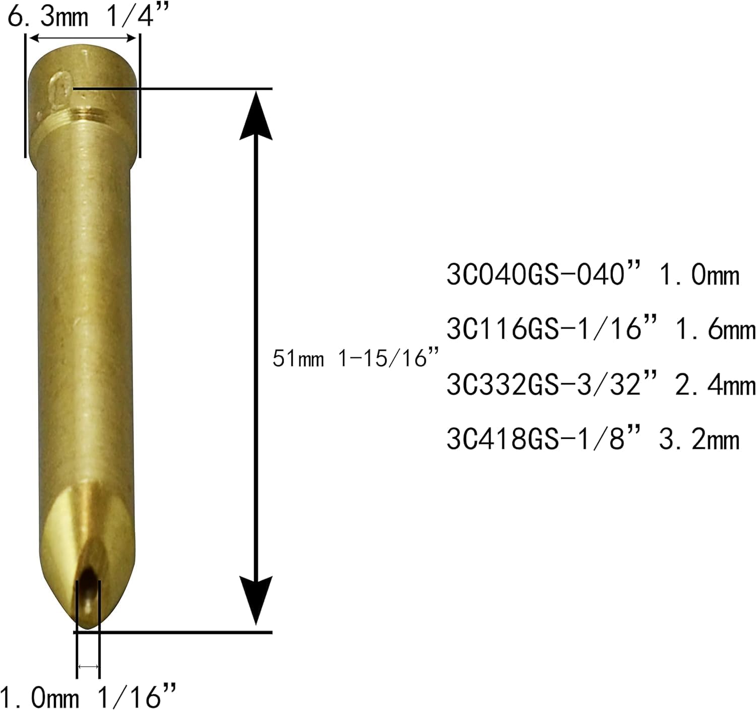 RIVERWELD TIG Long Wedge Collet Tungsten Adapter 3C332GS 3/32" 2.4mm
