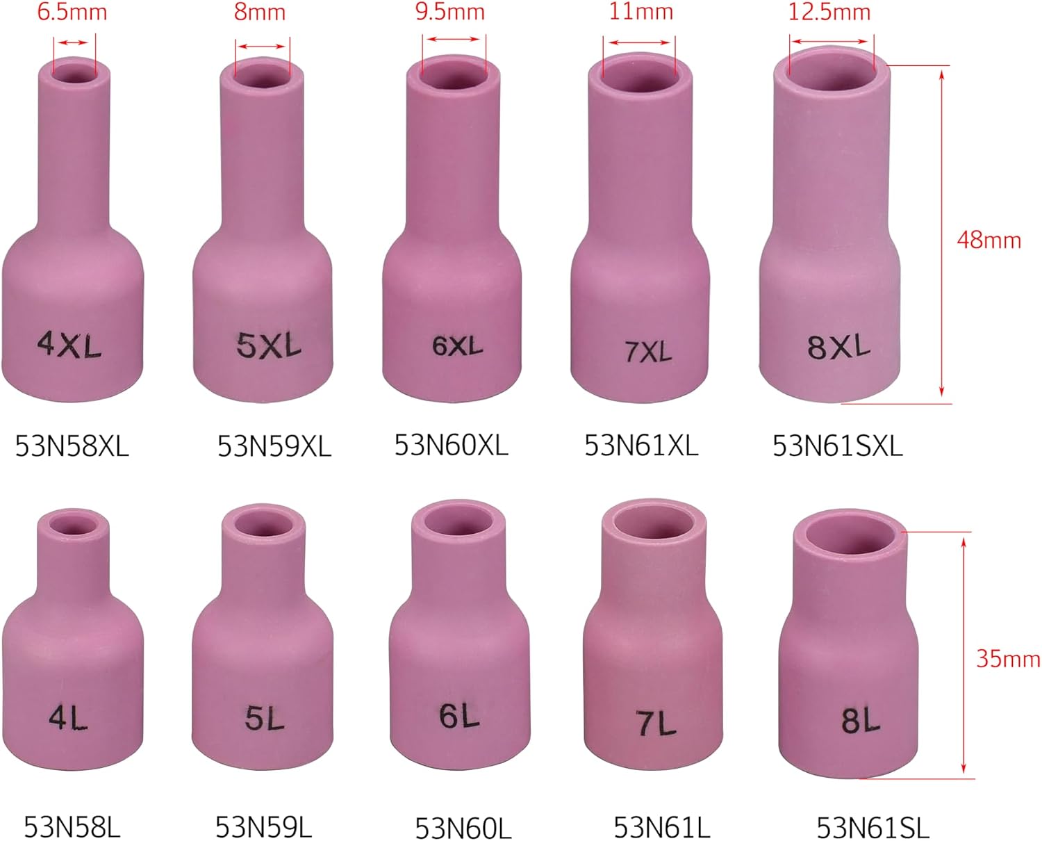 RIVERWELD TIG Gas Lens Alumina Nozzle 53N58XXL #4XXL 1/4" 6.5mm 10pcs