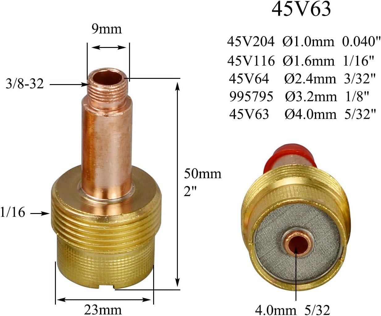 RIVERWELD TIG Gas Lens Collet Bodies 45V63 54N20 5/32" & 4.00mm Kit 12pcs