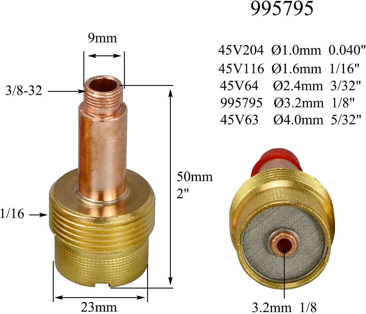 RIVERWELD TIG Gas Lens Collet Bodies 995795 10N25 1/8" & 3.2mm kit 12pcs