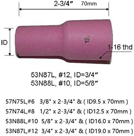 RIVERWELD TIG Gas Lens Alumina Nozzle Ceramic Cups Large 53N series Fit SR DB WP 9 17 20 18 26 TIG Welding Torch (#6L #8L #10L #12L kit 10pcs)