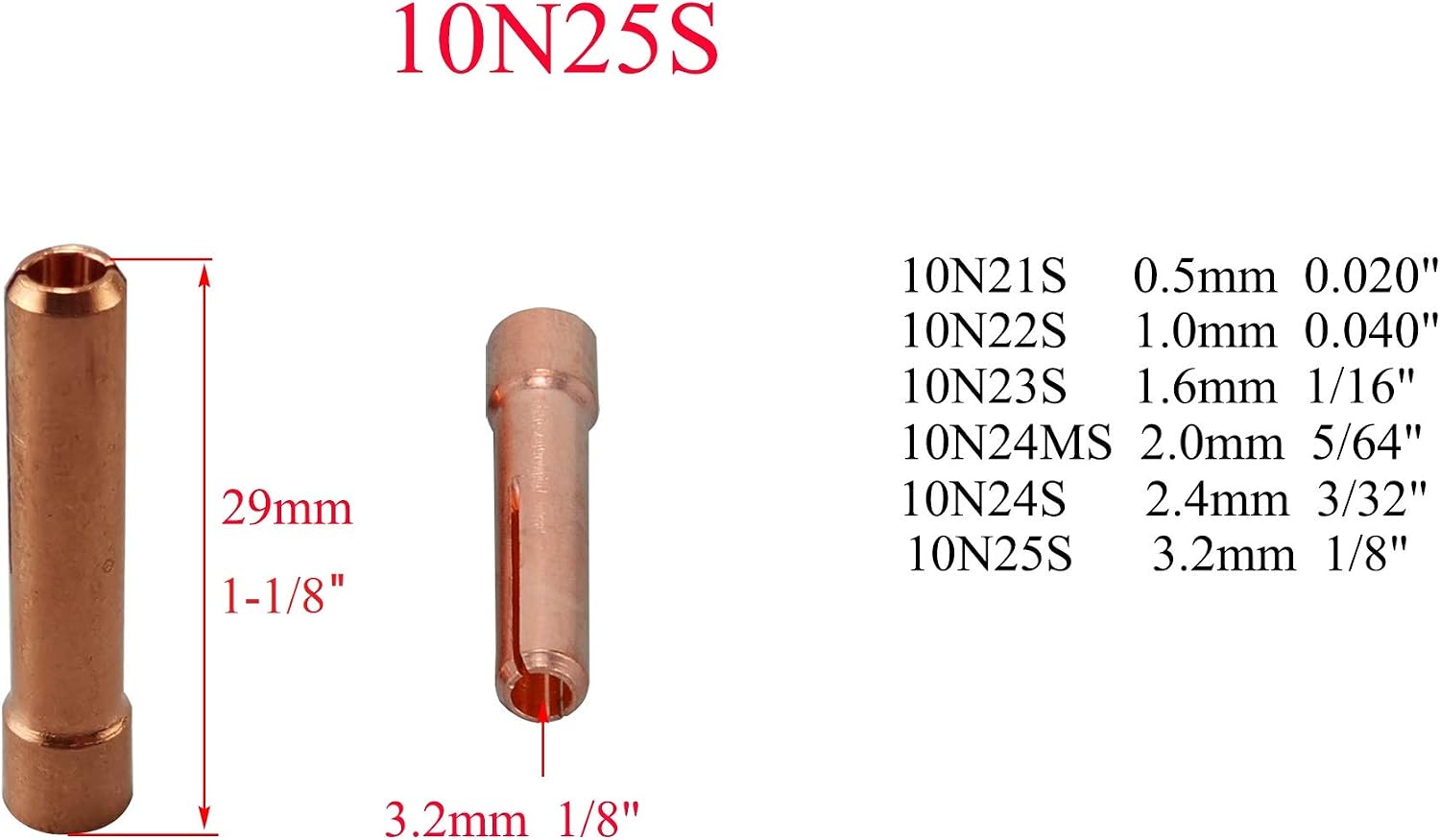 RIVERWELD TIG Welding Stubby Collet Bodies 17CB20 10N25S 1/8" 15pcs