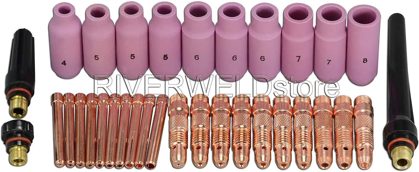 RIVERWELD TIG Collet Bodies Ceramic Cups 10N series Assorted Size kit 33pcs