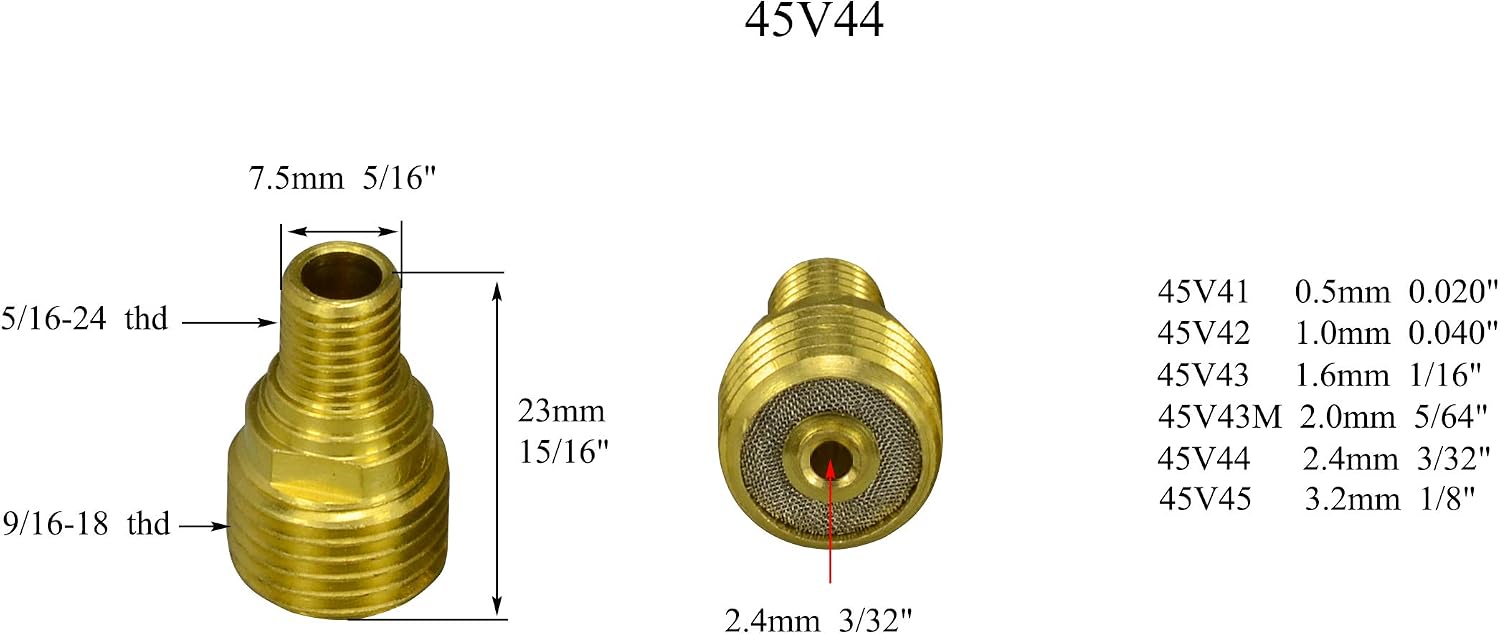 RIVERWELD TIG Gas Lens Collet Bodies 45V44 13N23 3/32" & 2.4mm 13pcs