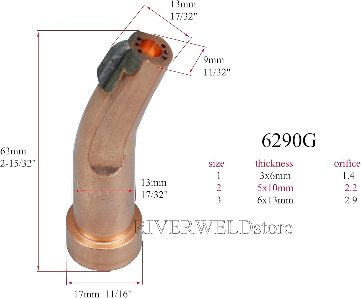 RIVERWELD Natural Gas Cutting Tip 6290 Size 2G & 6290-2G