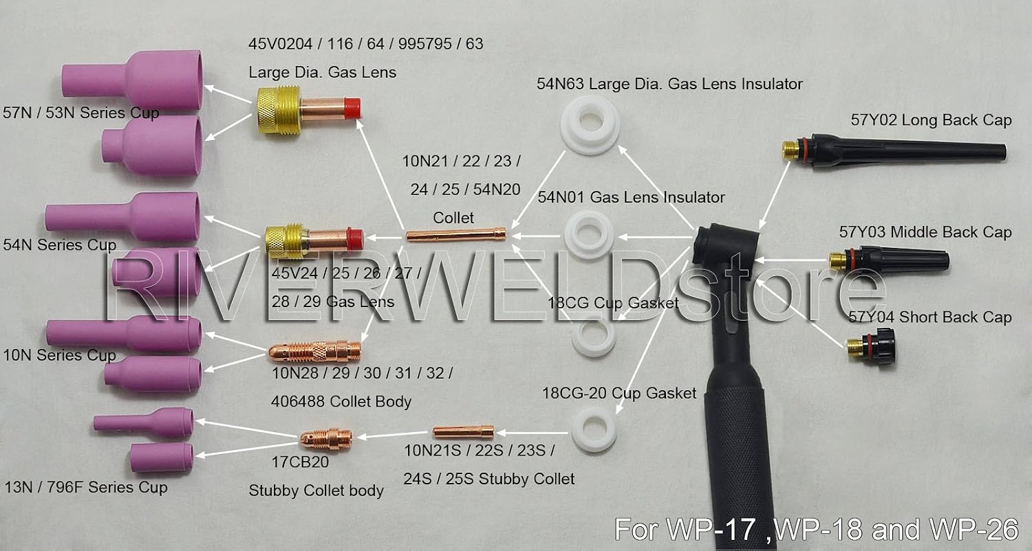 RIVERWELD TIG Collet Bodies 10N24 10N32 3/32" 2.4mm Assorte kit 10pcs
