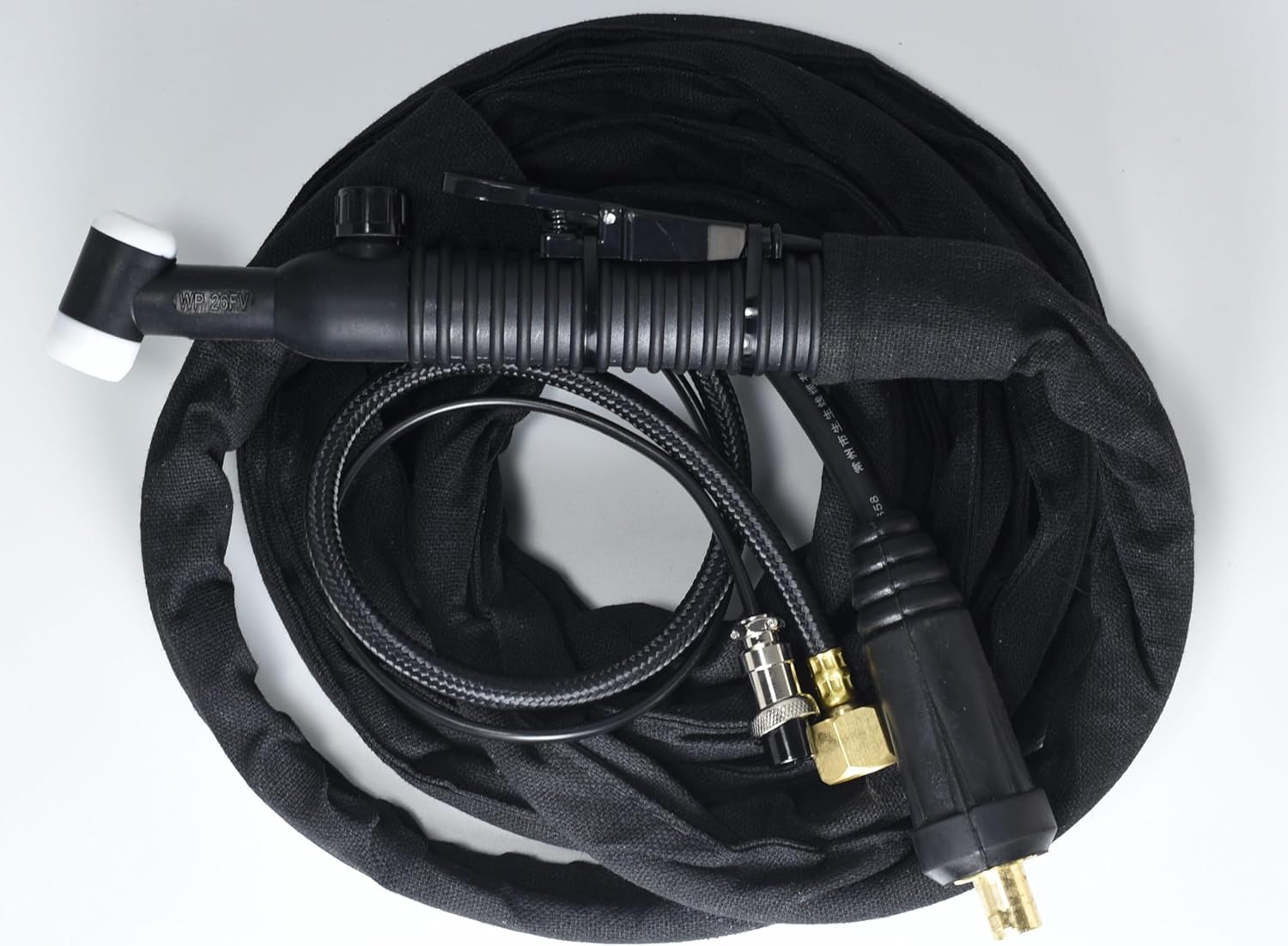 RIVERWELD WP-26FV SR-26FV TIG Welding Torch Complete Flexible Head with Gas Valve Air-Cooled 200Amp Electric Cable Wire 16mm2 Connector DKJ35-50 & 16-2P & M16*1.5 12Feet 4Meters