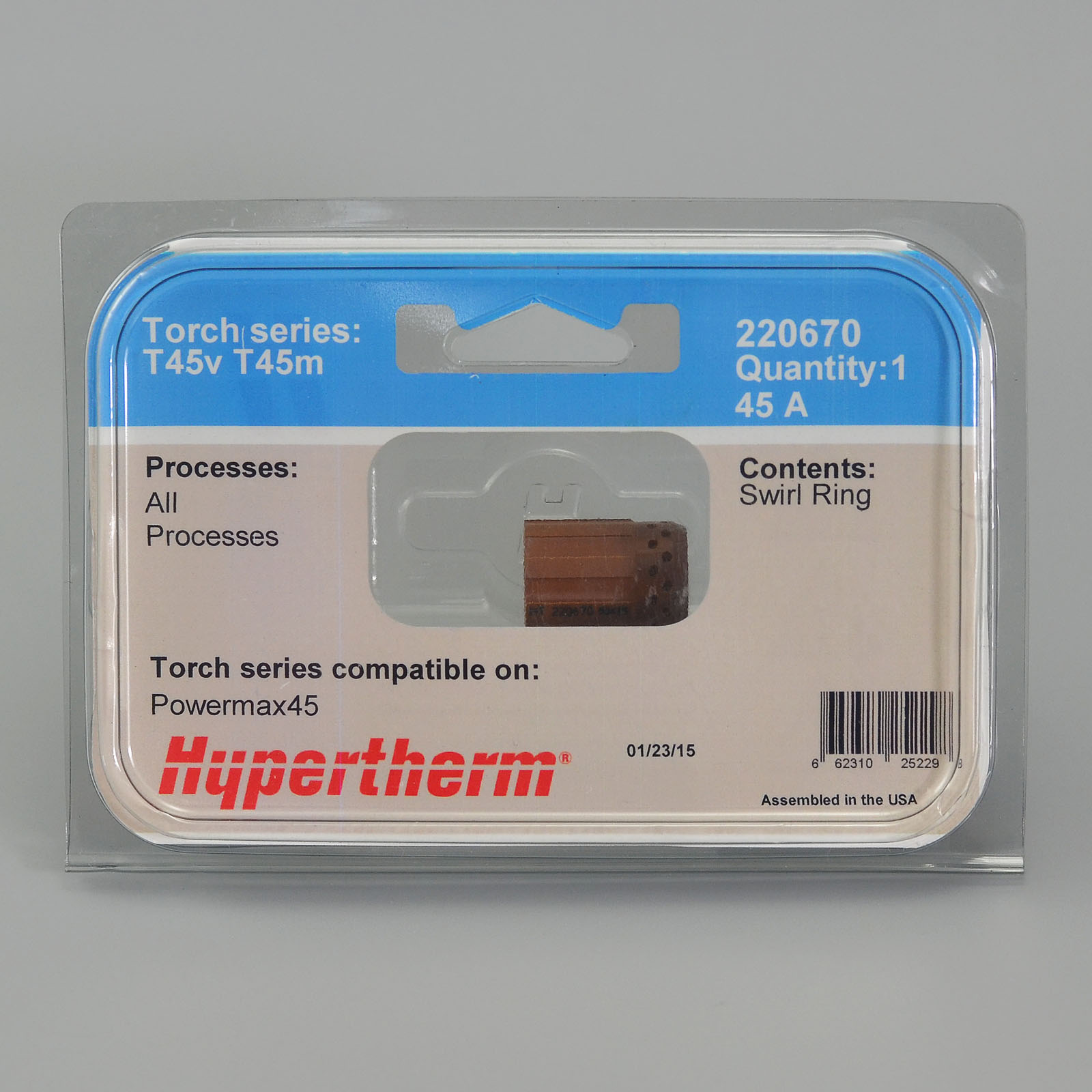 Hypertherm Swirl Ring 45Amp 220670 for Powermax 30 45 Torches Pack of 1