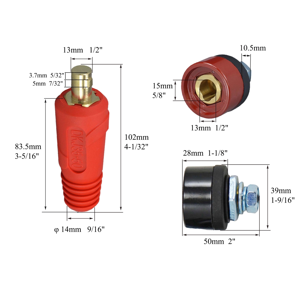 Connecteurs De Soudage TIG RIVERWELD - Style Dinse DKZ35-50 315A - Lot De 2 Pièces En Rouge Pour Torches De Soudage