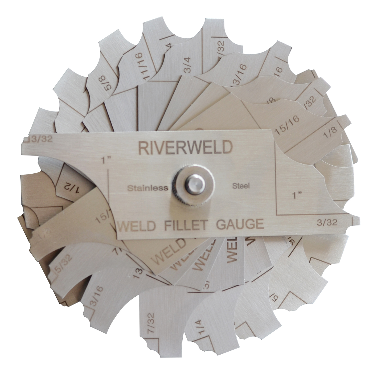 RIVERWELD 12 Piece Fillet Weld Set 1/32" increments to 1/2", 1/16" increments to 1" Welding Inspection Test Ulnar RL Gauge