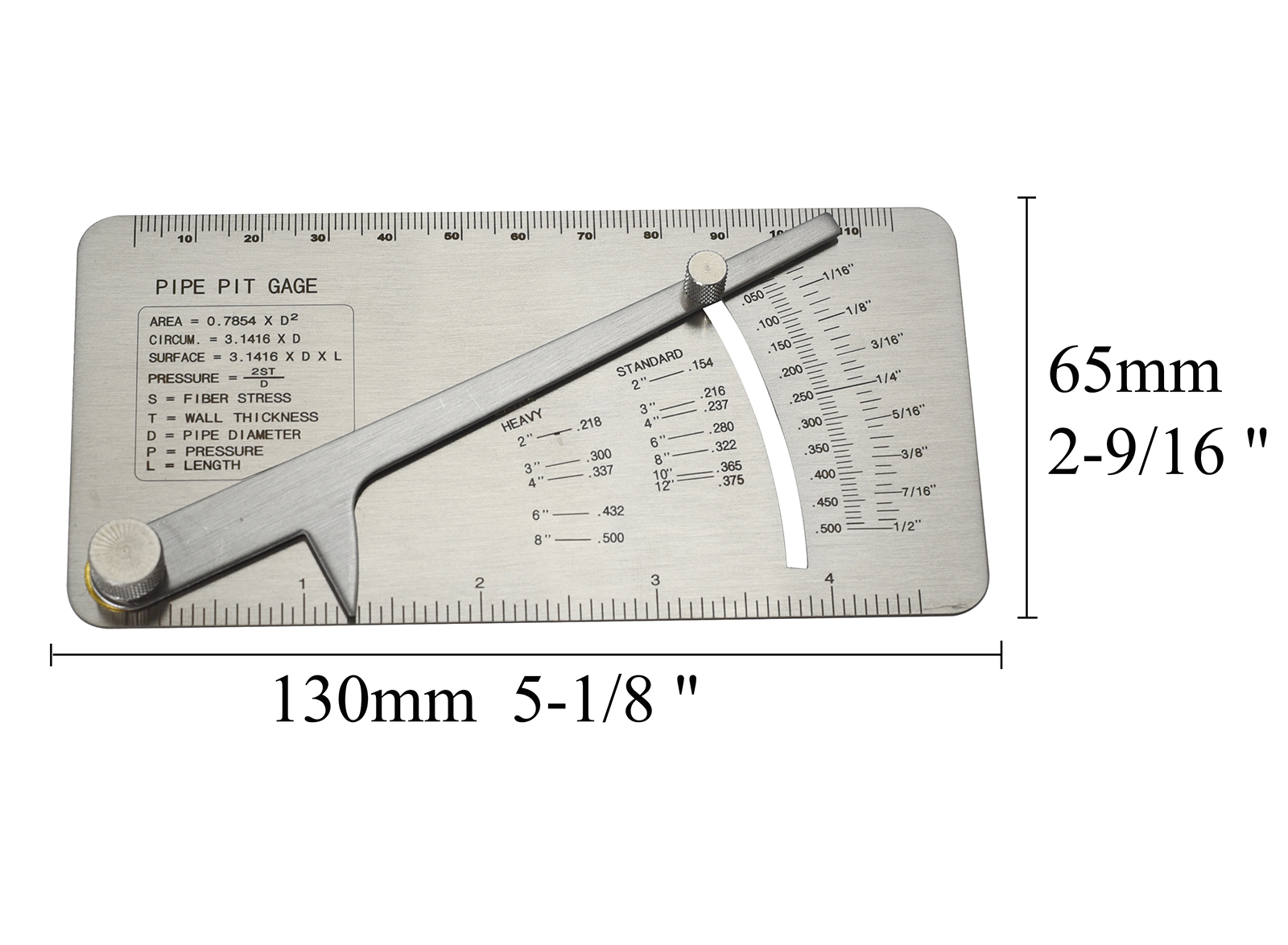 RIVERWELD Pipe Pit Gauge Welding Gage Test Ulnar Welder Inspection Range is 0 to 1/2” in 1/64” & .010 Increments Inch or Metric
