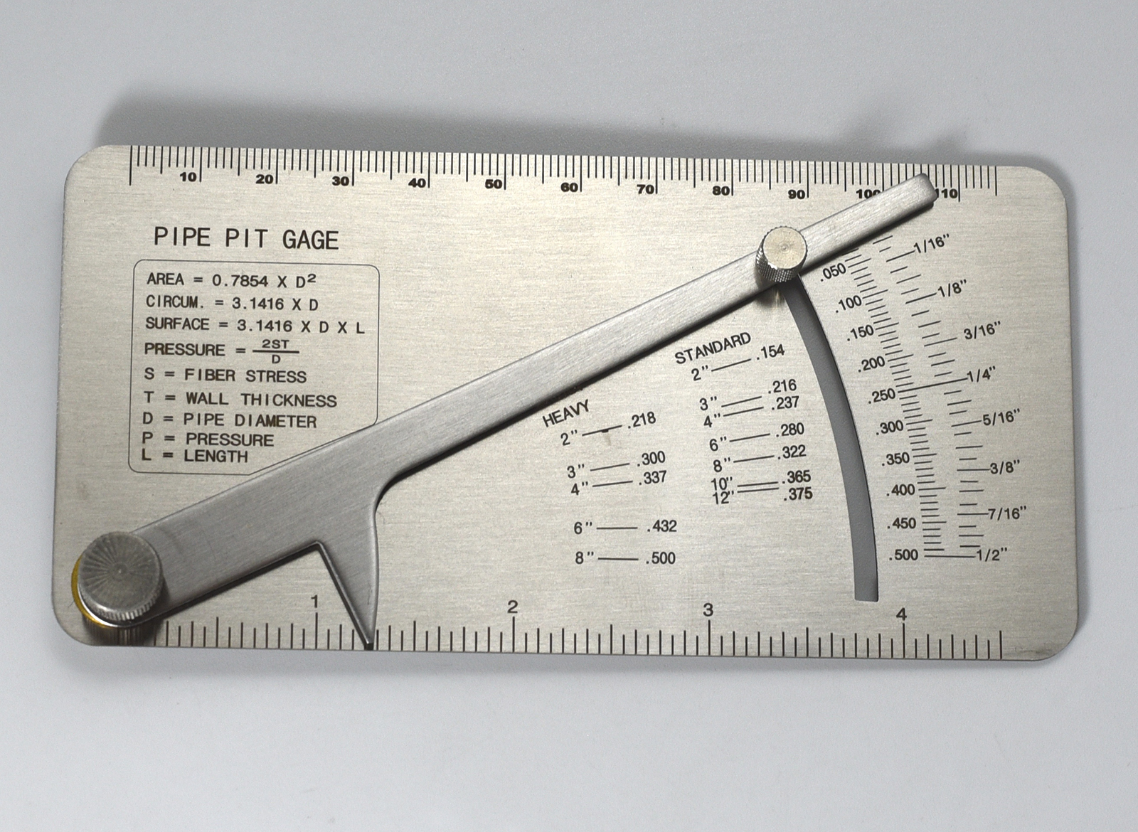 RIVERWELD Pipe Pit Gauge Welding Gage Test Ulnar Welder Inspection Range is 0 to 1/2” in 1/64” & .010 Increments Inch or Metric