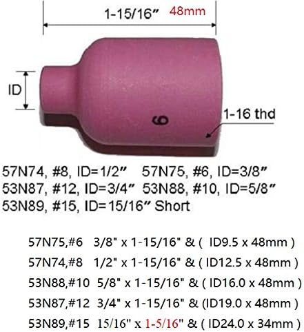 RIVERWELD TIG Gas Lens Alumina Nozzle Ceramic Cups Jumbo Large Diameter 57N75 6# 3/8" 9.5mm for DB SR WP 9 17 18 20 25 26 TIG Welding Torch Pack of 10